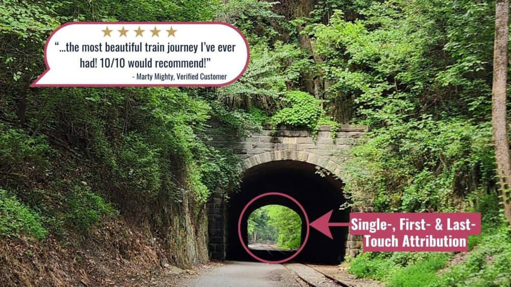 Train tunnel image illustrating how single-touch first-touch and last-touch attribution models make mid-journey event touchpoints invisible in the buyer journey